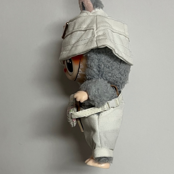 Designer Overalls Bucket Hat Bag 3 Piece Outfit For Labubu White - Picture 3 of 13